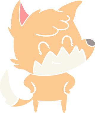 Bir insan tarafından çizilmiş düz renkli çizgi film dost tilkisi.