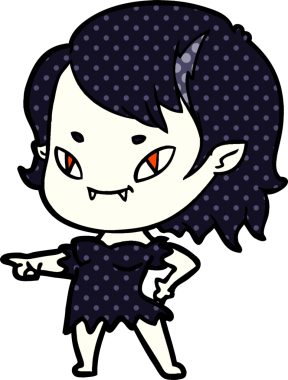 Çizgi film dostu vampir kız bir insan tarafından çizilmiş.