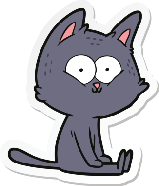 Bir insan tarafından çizilmiş çizgi film kedisinin çıkartması.