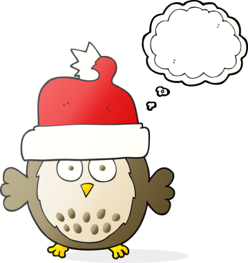 Bir insan tarafından çizilmiş noel şapkası giyen serbest çizim baloncuk baykuş.