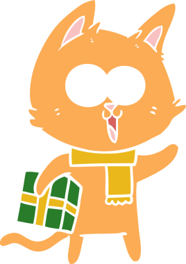 Bir insan tarafından çizilmiş komik düz renkli çizgi film kedisi.