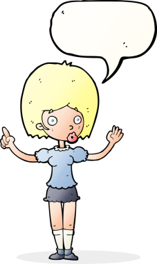 Çizgi filmdeki kadın bir insan tarafından çizilmiş konuşma balonuyla anlatmak istediği şeyi anlatıyor.