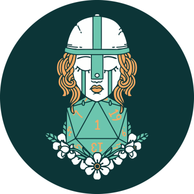 Ağlayan insan dövüşçüsü ikonu. Bir insan tarafından çizilmiş doğal bir D20 rulosu.