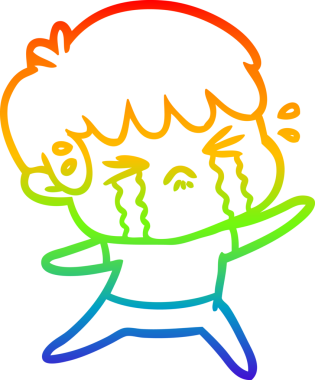 Gökkuşağı gradyan çizimi bir insan tarafından çizilmiş ağlayan bir çizgi çocuk çizimi