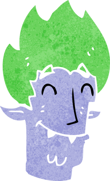 Bir insan tarafından çizilmiş mutlu vampir kafası.