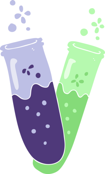 Bir insan tarafından çizilen test tüplerindeki kimyasalların düz renk çizimi