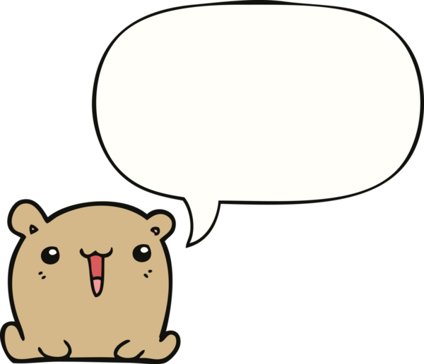 Bir insan tarafından çizilmiş konuşma balonu olan sevimli çizgi film ayısı.