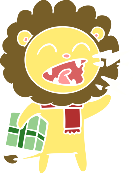 Düz renkli çizgi film kükreyen aslanı bir insan tarafından çizilmiş.