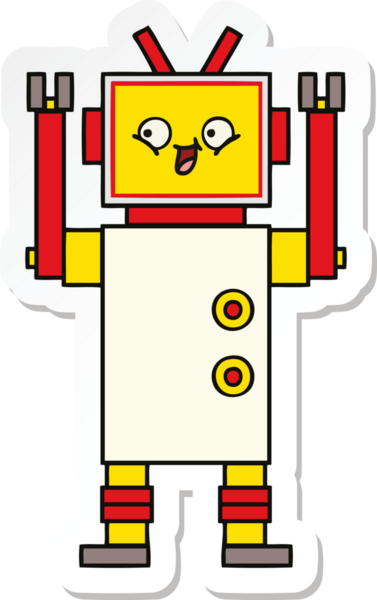 Bir insan tarafından çizilmiş şirin çizgi film robotunun çıkartması.