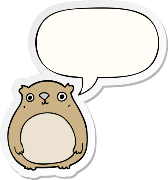 Bir insan tarafından çizilmiş baloncuk çıkartmalı çizgi film ayısı.