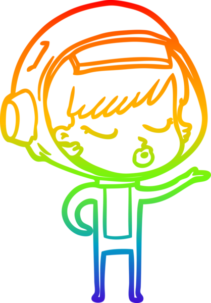 Gökkuşağı gradyan çizgi çizimi Bir insan tarafından çizilmiş güzel astronot kız