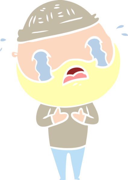 Düz renkli çizgi film sakallı adam bir insan tarafından çizilmiş ağlıyor.