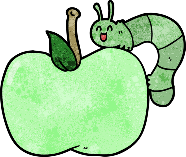 bir insan tarafından çizilmiş elma ve böcek çizgi filmi