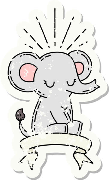 Dövme stili eski bir çıkartma. Bir insan tarafından çizilmiş şirin bir fil.