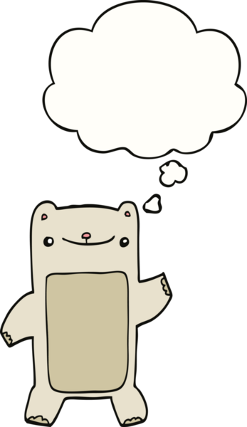 Bir insan tarafından çizilmiş düşünce balonlu oyuncak ayı.