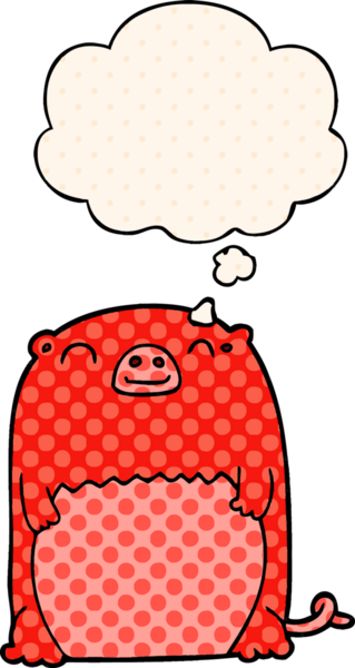 Çizgi roman tarzında düşünce baloncuğu olan çizgi film yaratığı bir insan tarafından çizildi.