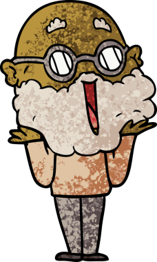 Bir insan tarafından çizilmiş sakallı neşeli bir adam.