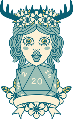 Retro Dövme Tarzı İnsan Druid Bir insan tarafından çizilmiş doğal 20 zar ile