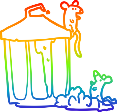 Gökkuşağı gradyan çizgisi eski metal bir çöp tenekesinin insan tarafından çizilmiş bir çizimi.