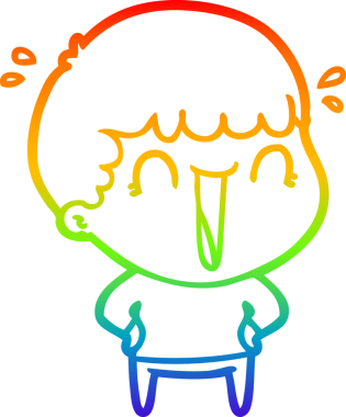 Gökkuşağı gradyan çizgisi bir insan tarafından çizilmiş gülen bir karikatür adamın çizimi