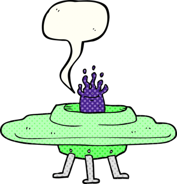 Bir insan tarafından çizilmiş serbest çizilmiş çizgi roman konuşma balonu uçan daire.