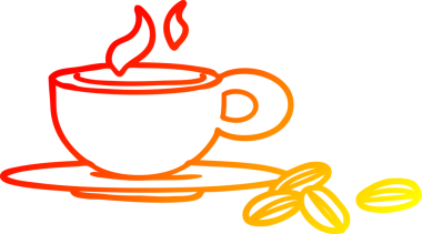 Bir insan tarafından çizilmiş güzel bir fincan kahvenin sıcak çizgi çizimi