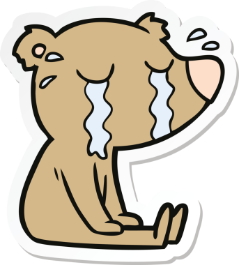 Bir insan tarafından çizilmiş, ağlayan bir ayının çıkartması.