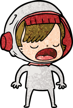 Karikatür astronot kadın bir insan tarafından çizilmiş.