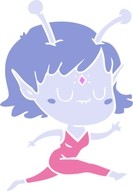 Bir insan tarafından çizilmiş düz renkli uzaylı kız çizgi filmi.