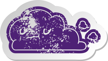 Kawai 'nin sıkıntılı eski çizgi film çıkartması bir insan tarafından çizilmiş mutlu bulut.