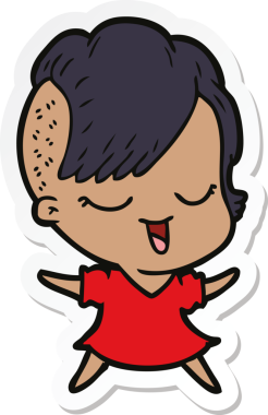 Bir insan tarafından çizilmiş mutlu bir çizgi film kızının çıkartması.