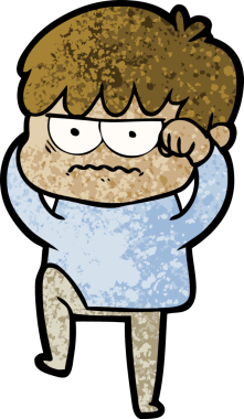 Bir insan tarafından çizilmiş sinirli çizgi film çocuğu.