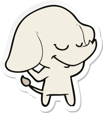 Bir insan tarafından çizilmiş gülümseyen fil çıkartması.