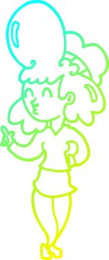 Bir insan tarafından çizilmiş uzun saçlı bir karikatür kadın çizimi.