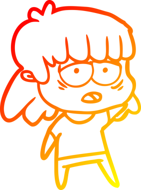 Bir insan tarafından çizilmiş, karikatür çizen, yorgun bir kadın.