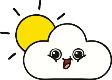 Bir insan tarafından çizilmiş güzel bir bulut ve güneş ışığı karikatürü.