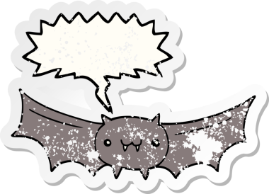 Konuşan vampir yarasa bir insan tarafından çizilmiş sıkıntılı eski bir çıkartma.