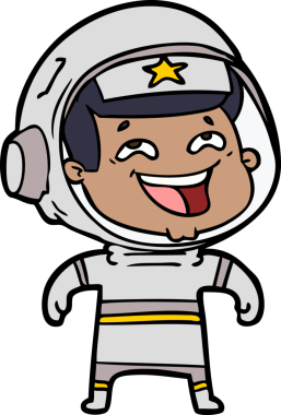 Bir insan tarafından çizilmiş gülen astronot çizgi filmi.