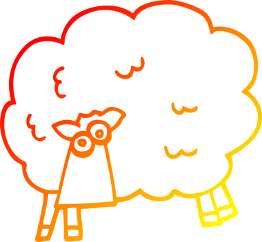 Bir insan tarafından çizilmiş komik bir koyunun sıcak çizgi çizimi