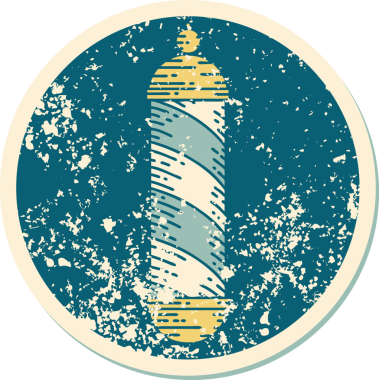 Bir insan tarafından çizilmiş berber direğinin sembolik dövmeli görüntüsü.