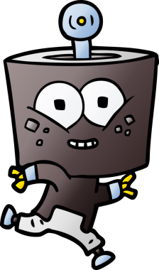 Bir insan tarafından çizilen mutlu çizgi film robotu