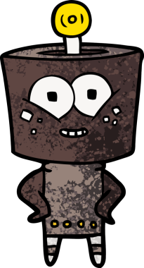 Bir insan tarafından çizilmiş mutlu çizgi film robotu