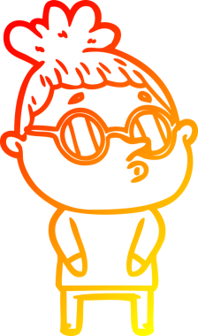 Bir insan tarafından çizilmiş gözlük takan çizgi film kadını çizimi.