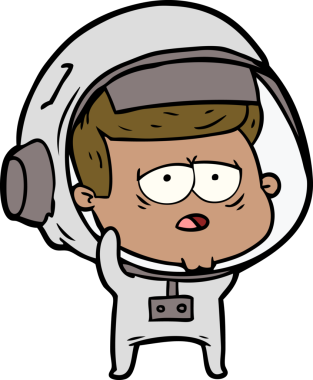 Bir insan tarafından çizilmiş yorgun astronot çizgi filmi.