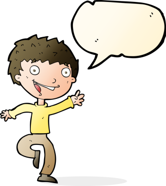 Bir insan tarafından çizilmiş konuşma balonu olan heyecanlı bir çocuk.