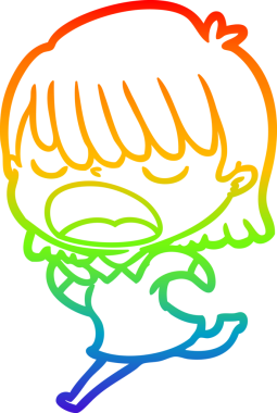 Gökkuşağı gradyan çizgi çizimi Bir insan tarafından yüksek sesle çizilen bir kadın karikatürü