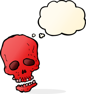 Bir insan tarafından çizilmiş düşünce baloncuklu bir kafatası.