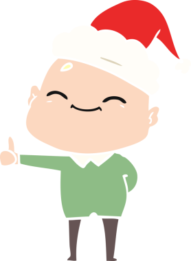 Bir insan tarafından çizilmiş Noel Baba şapkası giyen kel bir adamın çizilmiş mutlu el resmi.