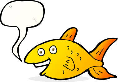 Bir insan tarafından çizilmiş konuşma balonlu çizgi film balığı.