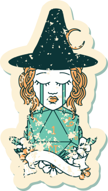 Retro Dövme Tarzı İnsan Cadısı. Bir insan tarafından çizilmiş doğal bir D20 rulosu.